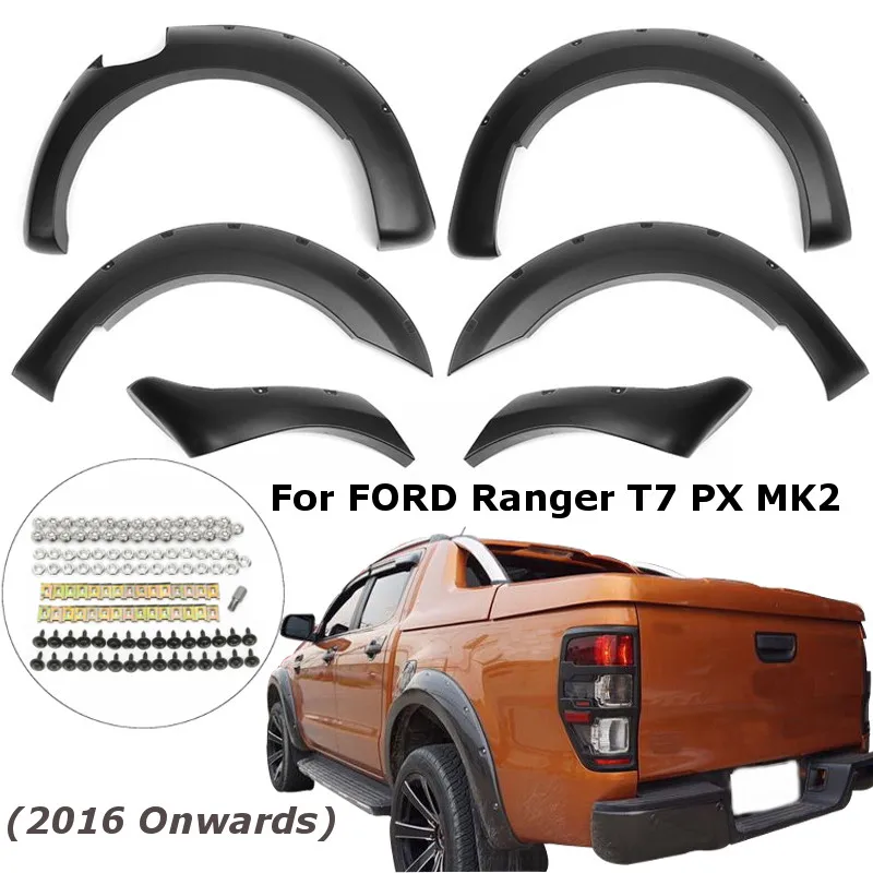

6pcs ABS Car Rangers Part Complete Set Wheel Arch Matte For Fender Flares For Ford Ranger T7 2016 PX MK2