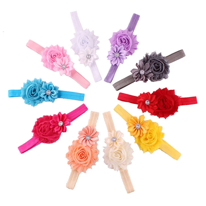 

10pcs Baby Girl Elastic head band Multicolor Flower Headband shiny Rhinestone Hair Band for girl hair accessories