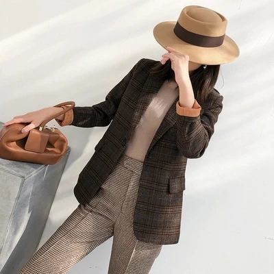 De Manteau Laine Nouveau Plaid Rétro Femme 1 Costume Femmes Petit Blazers Veste reECdoWQxB