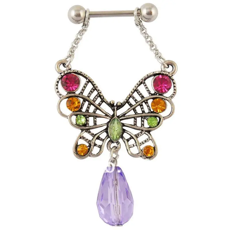 Free shipping Gem Butterfly Nipple Ring Nipple Piercing Body Piercing