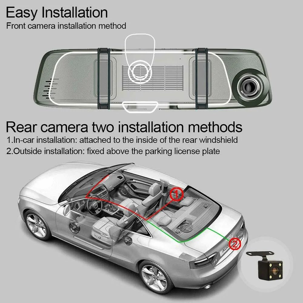 9 66 дюймовый 1080P Full HD Сенсорный экран автомобиля Зеркало заднего вида Dash Cam 720P