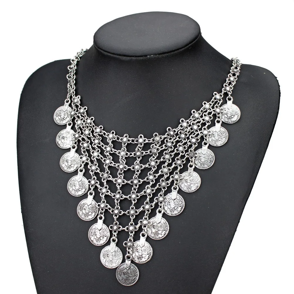 2014 Bohemian ethnic tribal silver coin collar necklaces & pendants for