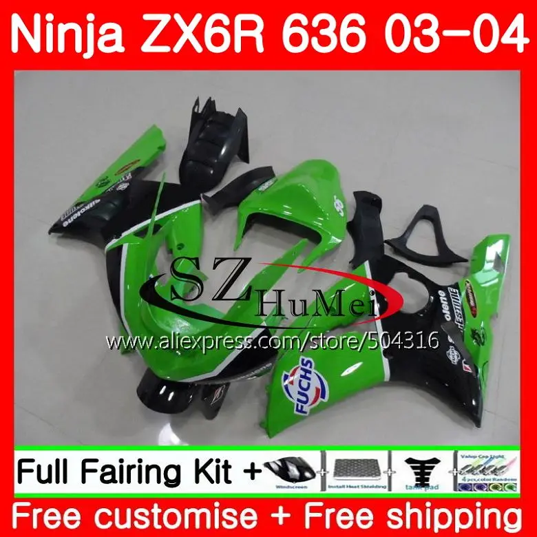 Средства ухода за кожей для KAWASAKI NINJA ZX-6R 03-04 ZX-636 ZX600 ZX636 10SH22 ZX цвета: зеленый, Черный 636 600CC ZX6R 03 04 ZX 6R 2003 2004 обтекатели комплект