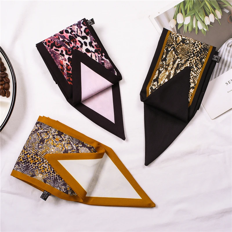 

Women Ribbons Hair Neck Scarf Female Designer Snake Print Silk Scarves for Ladies Office Neckerchief Skinny Hand Bag Tie Band