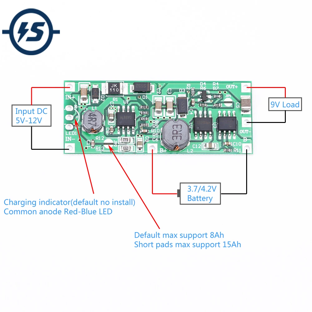 

DC 5V-12V to 9V Charging Step Up Booster Module for 18650 Lithium Battery UPS Voltage Protection Converter Charge and Discharge