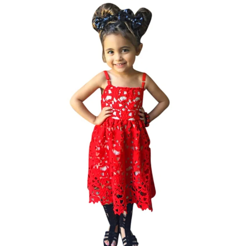 Buy 2017 Baby Girls Red Dress Summer Red Leaves Hollow