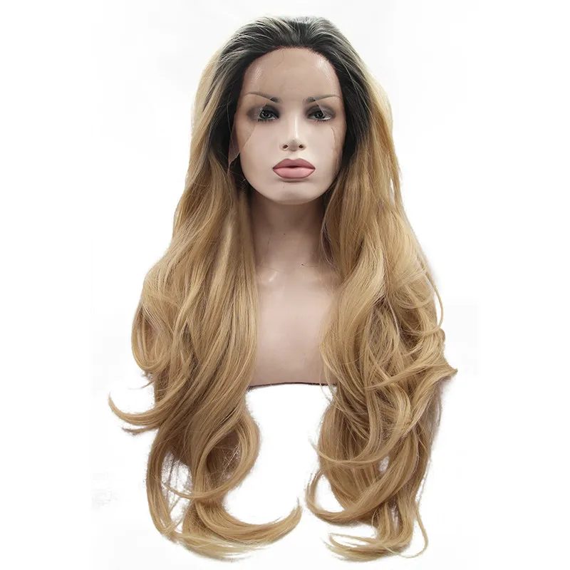 Sylvia натуральные волнистые парики блонд синтетический парик на кружеве темные корни термостойкие волокна Омбре волосы для женщин парики