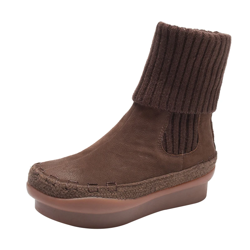 

Casual Leather Women's Boots Autumn and Winter new Round Head Cotton Boots Waterproof Platform leather women shoes low heel blac