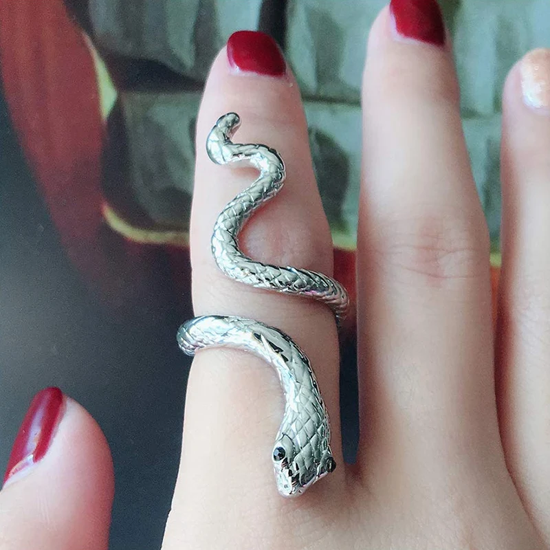 Регулируемое кольцо в стиле панк-рок со змеей для женщин, ретро готическое кольцо на палец, ювелирные изделия, аксессуары