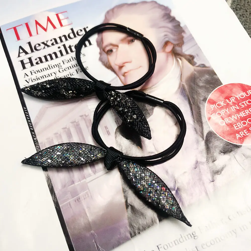 Fashion Simple Cute Elastic Hair Bands Rhinestone Colorful Rabbit Ear Hair Ring Rubber Head Rope Headwear Headdress Accessories