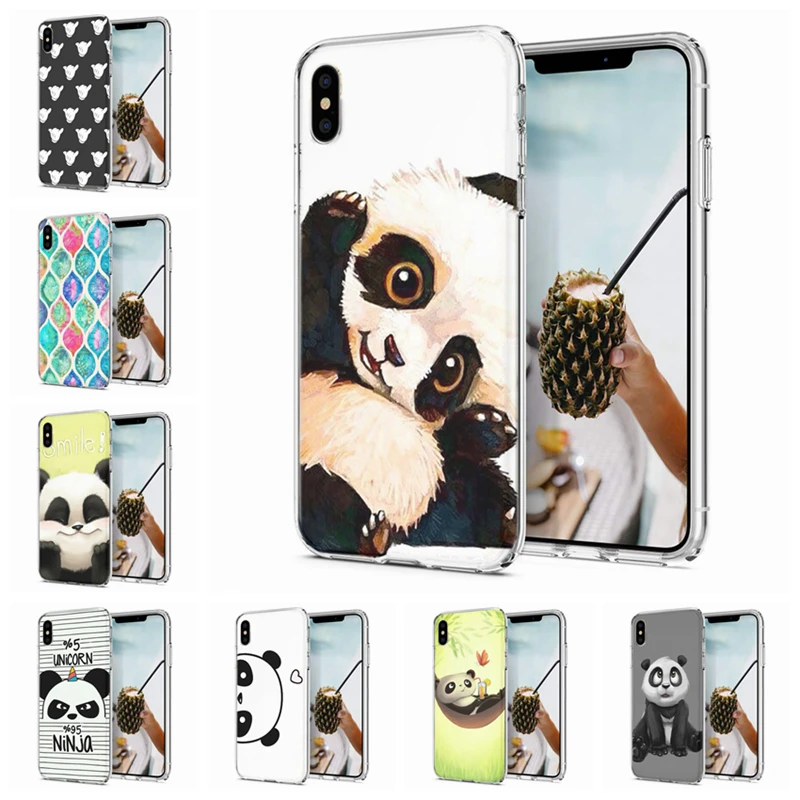 Мягкий чехол для телефона iPhone X XS XR чехлы TPU цветной милый панда павлин узор Fundas