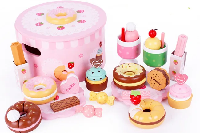 

New wooden toy kitchen toy set Simulation doughnut set Baby toy