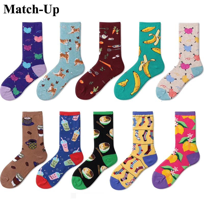 Сочетающиеся женские хлопковые забавные Разноцветные носки из чесаного хлопка с героями мультфильмов 10 пар/лот