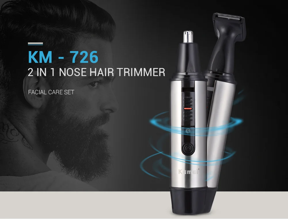 KM - 726 2 in 1 Rechargeable Nose Hair Trimmer Face Care Tool