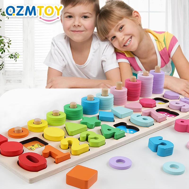 Brinquedos de Madeira Educativos para Crianças Brinquedos Infantis Contando Formas Geométricas Jogo Cognição Animal Materiais Montessori Matemática 3 主é¢?