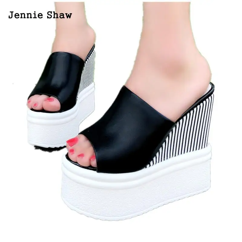 

Slip-on Pu Striped Sexy Super High Heel Platform Wedges Ladies Sandals Striped Sandale