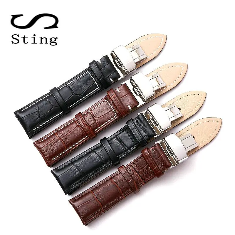 

Sting Strap New Genuine Leather Watch Band 16 18 19 20 22 24 MM Watches Strap Accessories Butterfly Buckle White Line Wristband