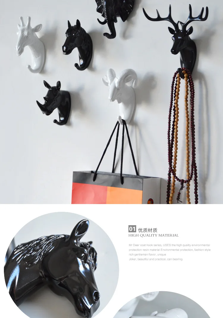 Креативные 3D крючки для стены украшения двери животных крючки декоративные крючки для одежды полимерные крючки олень носорог слон жираф лошадь