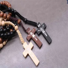 Ortodoxa 8mm Católica Rosário De Madeira Preta Pérola Cruz Barato De Madeira Trançada Corda Colar de Homens e Mulheres de Jóias Religiosas(China)