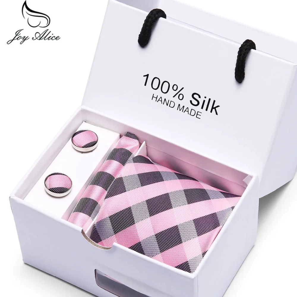 100% шелк свадебный жаккардовый Тканые для мужчин Классический галстук и платок запонки полосатый галстук 145*7,5 см Подарочная коробка