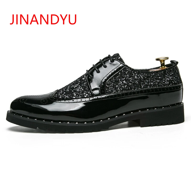 

Height Increase Leather Shoes Men Luxury Brand Patent Leather Shiny Wedding Gold Brogue Oxford Elevator Shoes for Men