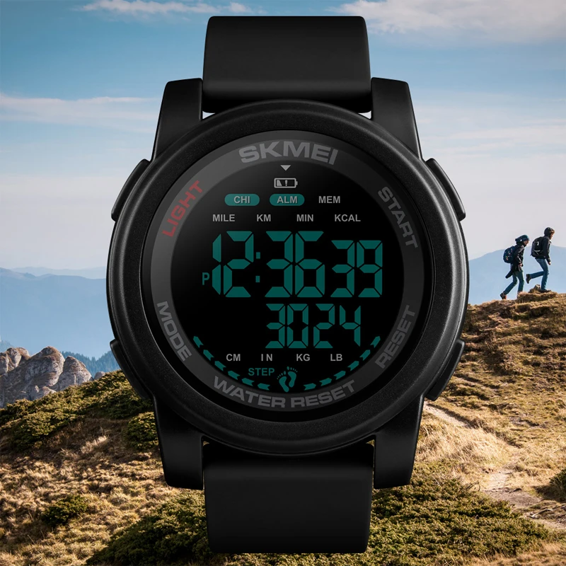 

Top Brand SKMEI Men Digital Watch Calorie Pedometer Countdown Sport Wristwatches Waterproof Man Military Bracelet Alarm Clock