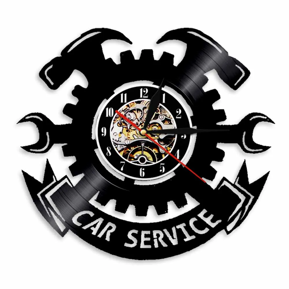 CarServiceVinylRecordWallClockRepairStoreLEDLightWallArt