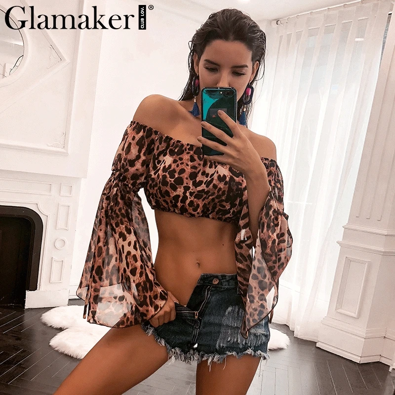 Женская леопардовая блузка Glamaker летняя с коротким рукавом и леопардовым