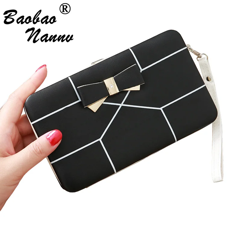 Cute Bow Plaid Long Women Clutch Wallets New Female Large Capacity