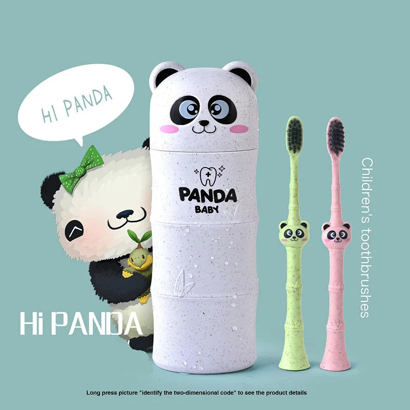 

Natural 3pcs in One Set Panda Toothbrush Cup Travel Suit Random Color For Toothbrush Wheat Straw Safety Nano-antibacterial Kit