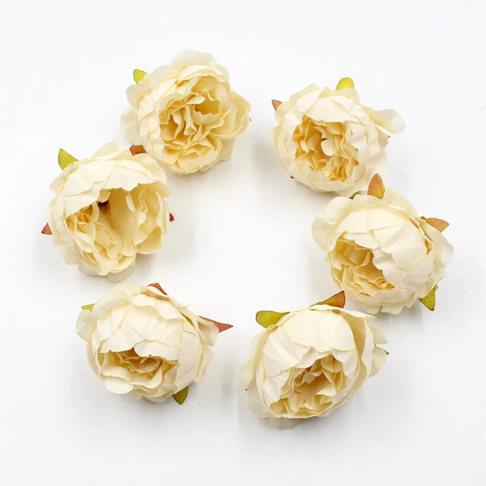 10 шт. 5 см Высокое качество Пион цветок голова шелк искусственный цветок свадебное украшение DIY гирлянда ремесло поддельные цветы - Цвет: Молочно-Белый