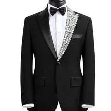 Большие размеры, мужская мода, стразы, воротник, одежда для мужчин, певец, костюм, набор со штанами, костюм, шикарный, Формальное, свадебное платье, для свадьбы