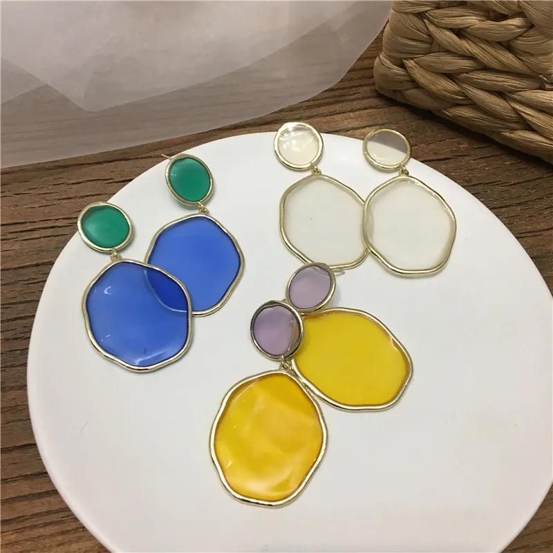 

2019 New Fashion Geometric Acrylic Resin Stud Earrings For Women Transparent Round Dangle Pendientes Jewelry Gift Girl Wholesale