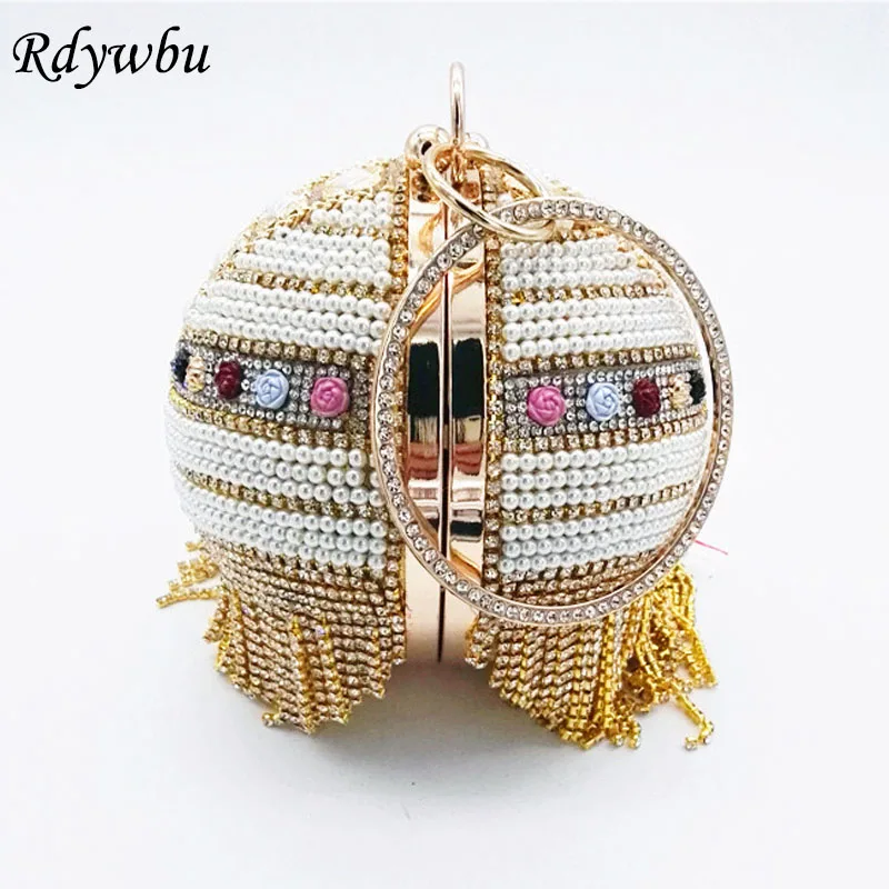 Rdywbu Luxury Tassel Handmade Ball Chain Evening Bag Round Flower Beaded Wedding Bride Wrist Clutch Diamonds Purse Handbag B448 Rdywbu Luxury Tassel Handmade Ball Chain Evening Bag Round Flower Beaded Wedding Bride Wrist Clutch Diamonds Purse Handbag B448