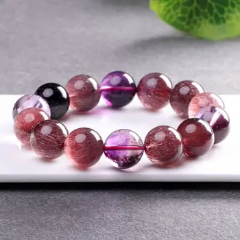 

Natural Super 7 Seven Crystal Melody Stone Round Beads Bracelet 15mm AAAAA