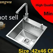 Квартира кухня ручная раковина одинарная мойка высокого качества сделать блюда 304 нержавеющая сталь Горячая 420x460 мм