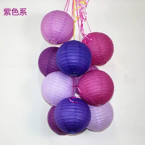 10 шт./компл. 4-6-8-10-12-14-16 дюймов дешевые фиолетовый Бумага фонари висит фонарики Китайский желающих Бумага лампа Свадебные украшения DIY - Цвет: Purple style10pcs