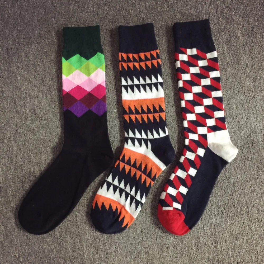 

Hot New 2019 happy socks style 3D colorful Square cotton socks for men women Gentleman men's sock big size EUR 37-45 wholesale