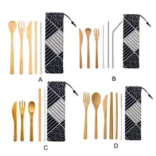 Японский деревянный набор посуды столовые приборы набор бамбуковых вилок нож с тканевой сумкой кухонные инструменты для приготовления пищи для пикника путешествия кемпинга на открытом воздухе