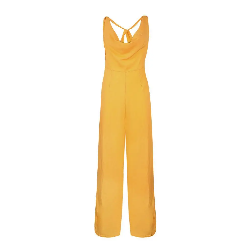 Yienws Sexy Spaghetti Strap Jumpsuit Women Rompers 2019 Casual Slim Long Jumpsuit Female Elegant Zipper Overalls YiZ16