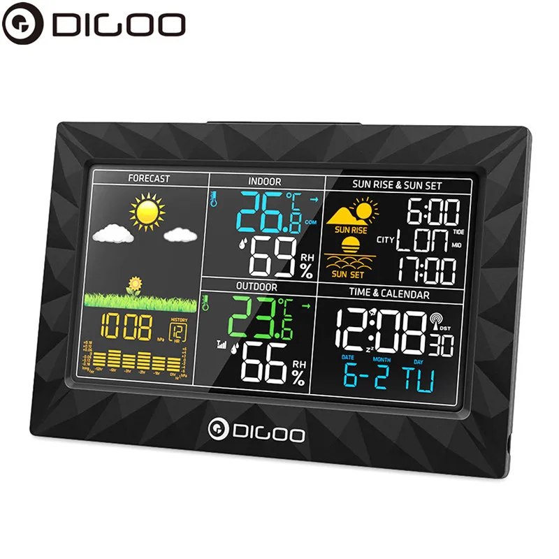 

DIGOO DG-TH8988 Weather Station Thin Geometric Design Sunrise Sunset Display Thermometer Hygrometer Temperature Humidity Sensor