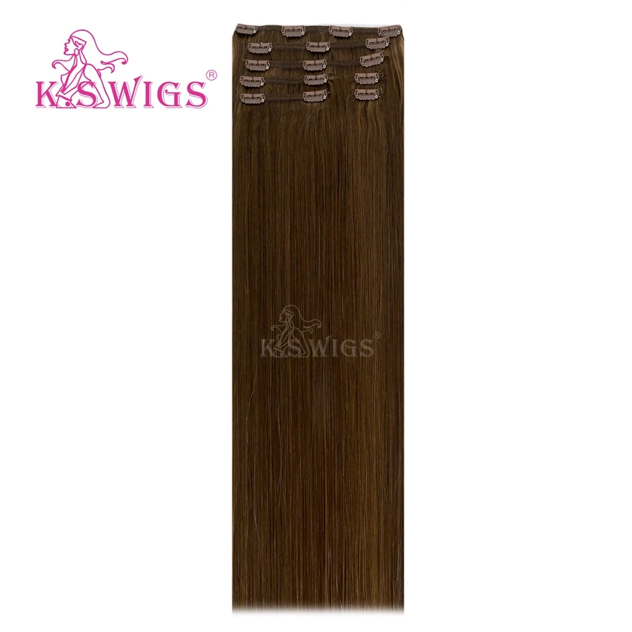 K.S парики прямые Remy натуральные человеческие трессы с полной головкой клип в человеческих волос для наращивания 7 шт./компл. 16 клипов 24 ''140 г - Цвет: #8
