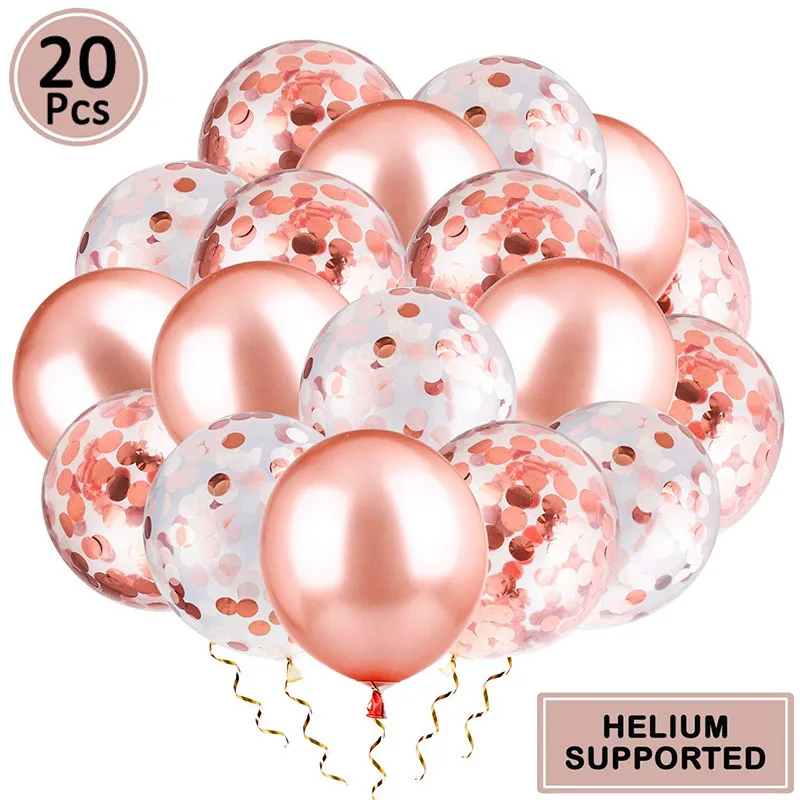 20 шт 12 дюймовый смешанный конфетти воздушные шары для дня рождения вечерние украшения Дети первый ребенок мальчик аксессуары для девушки свадьба розовое золото