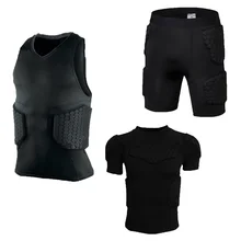 Тренировочная футболка с коротким рукавом для предотвращения столкновений+ облегающий жилет для фитнеса+ шорты для мужчин, быстросохнущие Джерси, Защита спины, талии, ног