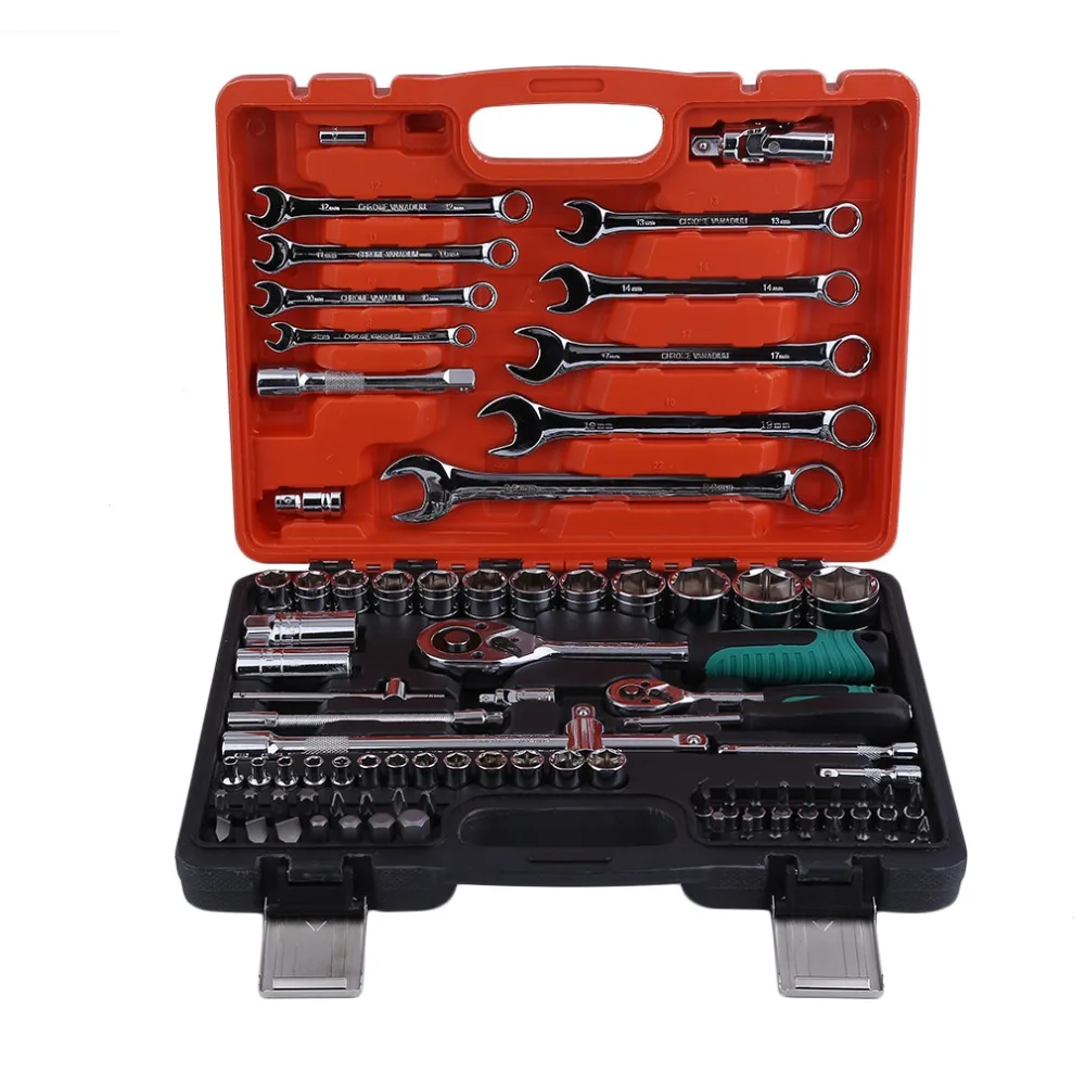 

(Ship From DE)82pcs/set Keys Spanner Car Vehicles Repair Tool Ratchet Torque Wrench Combo Tools Kit Auto Repairing Hand Tool Set
