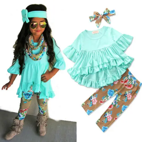 Toddler Kids Baby Girl Top Dress Floral Printed Pants Legging Outfit Clothes kids clothing set girls clothing set