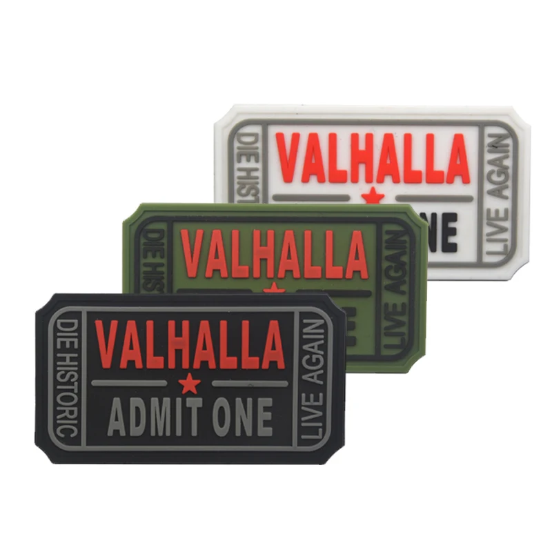 

PVC VALHALLA Admit One Ticket Moral Patch Mad Skull Max Tactical ARMY Vikings Live Again Die Historic badge patch applique