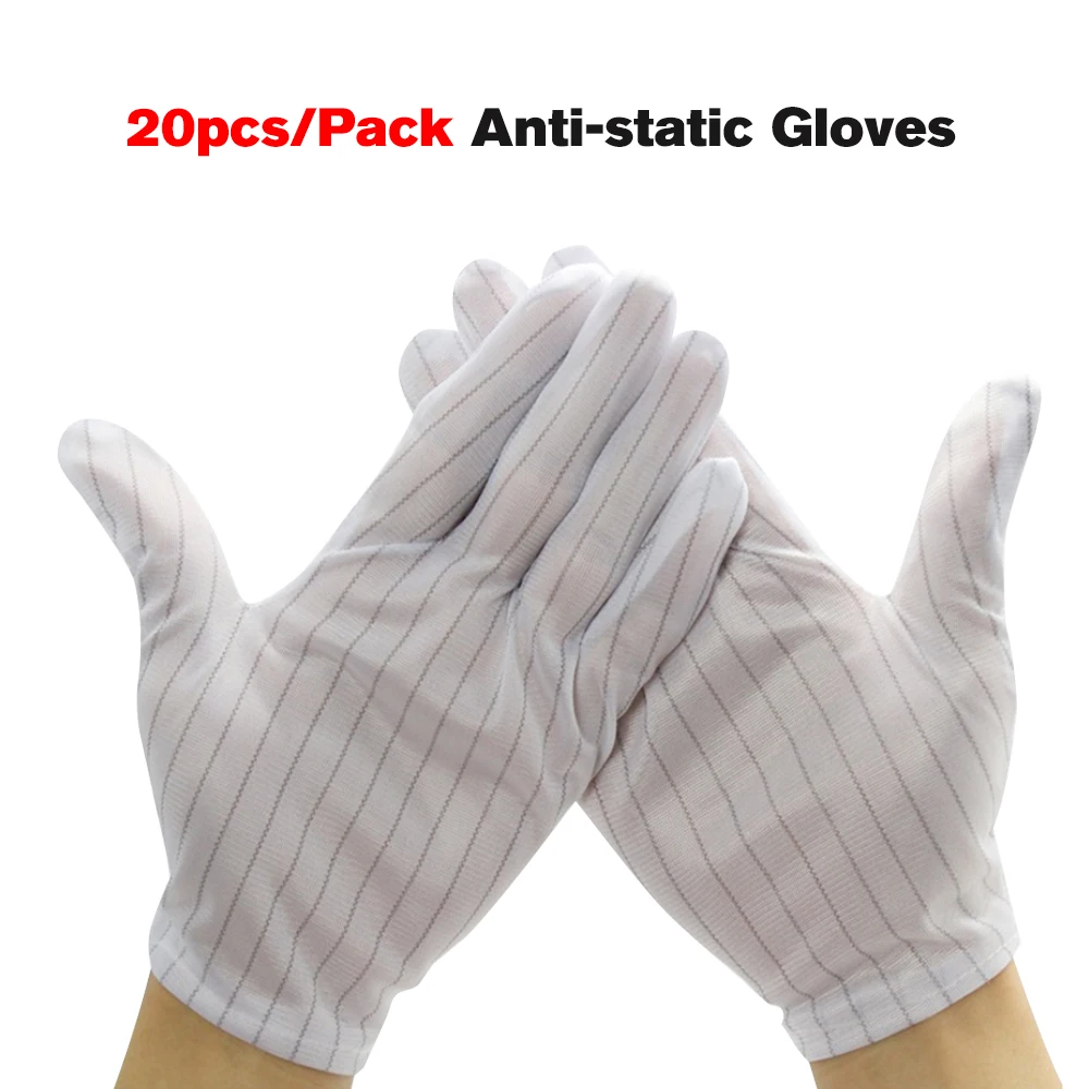 

20pcs/Pack Anti-static Gloves Stripe Breathable Working Gloves Fits for Electronic Processing Computer Repairing Safety Gloves