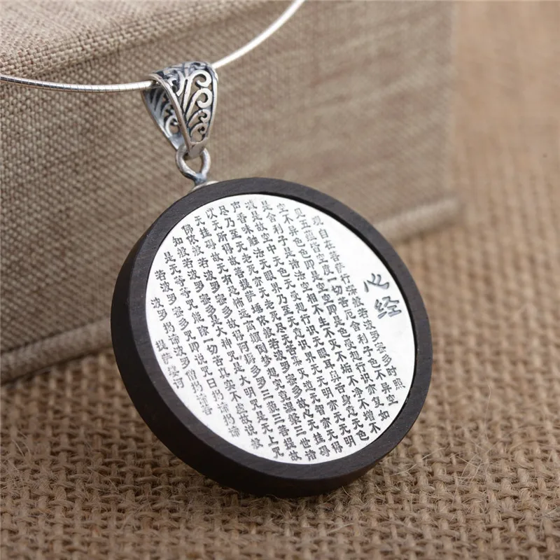 Real 925 sterling silver Ebony Scripture Buddha Pendant For Men Women Fine Jewelry