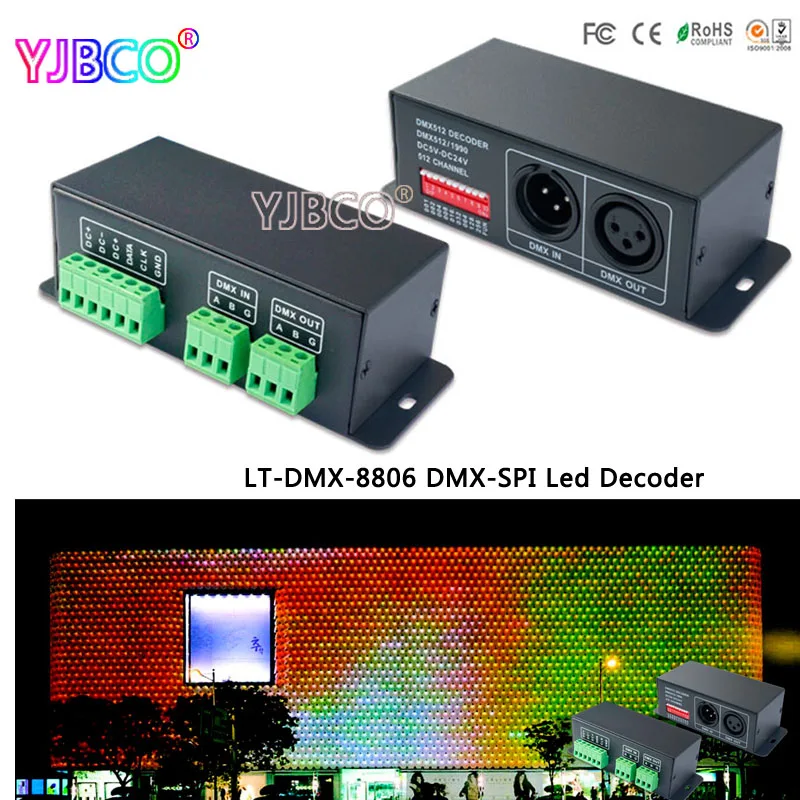

LT-DMX-8806 DMX-SPI Led Decoder;support LPD8803,LPD8806,LPD8809,LPD8812 data protocol DMX Decoder for led pixel screen